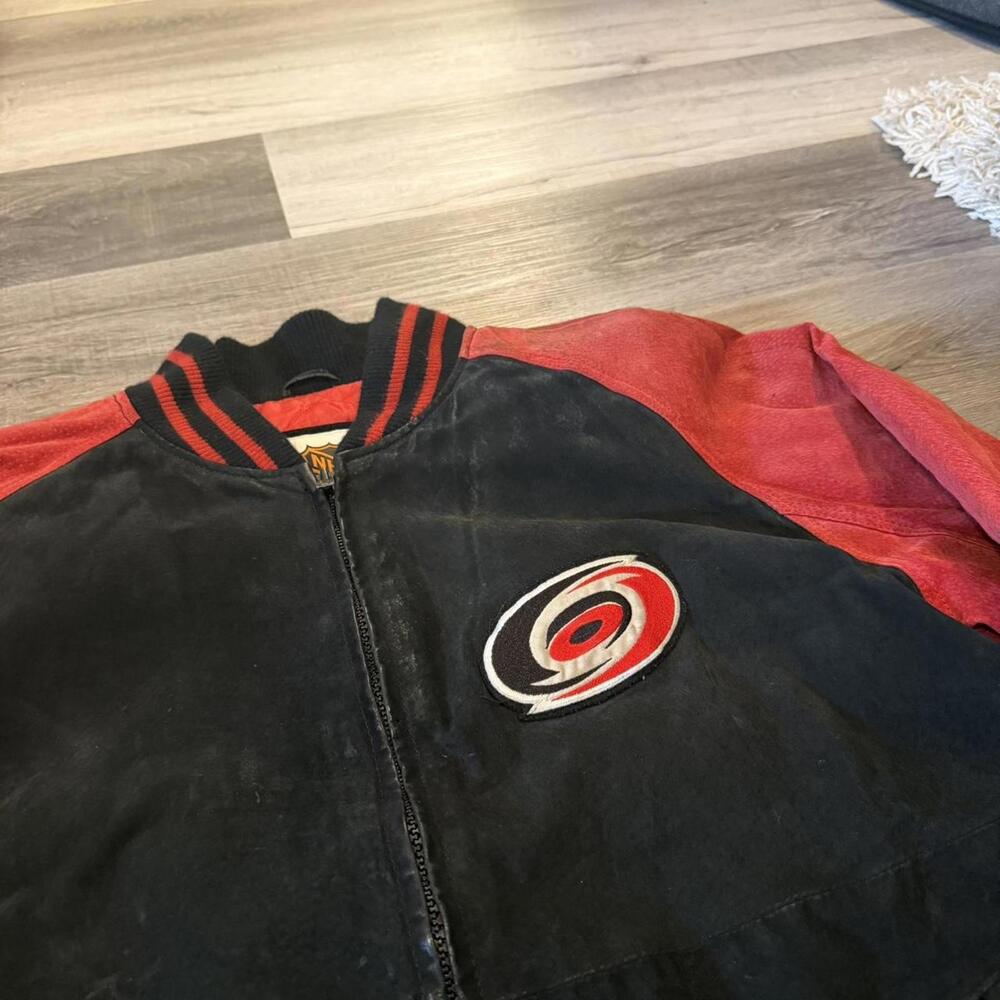 Vintage Carolina hurricanes suede leather jacket 90s L